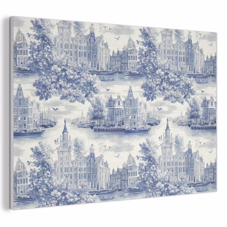 Huizen - Bomen - Water - Vogels - Blauw PET vilt klein 837 -3d