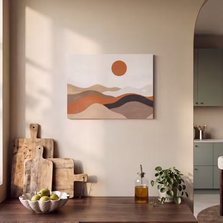 Landschap - Heuvels - Zon - Abstract - Oranje PET vilt klein -sfeer2
