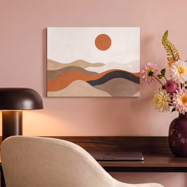 Landschap - Heuvels - Zon - Abstract - Oranje PET vilt klein -sfeer3