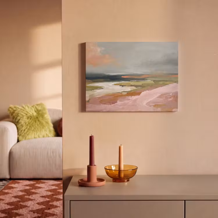 Landschap - Rivier - Abstract - Roze - Groen PET vilt klein -sfeer1