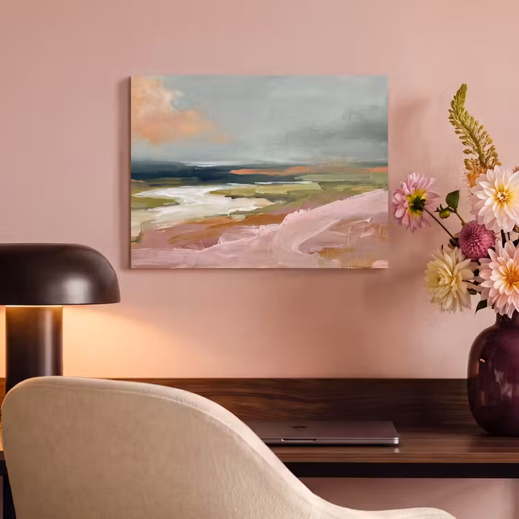 Landschap - Rivier - Abstract - Roze - Groen PET vilt klein -sfeer3