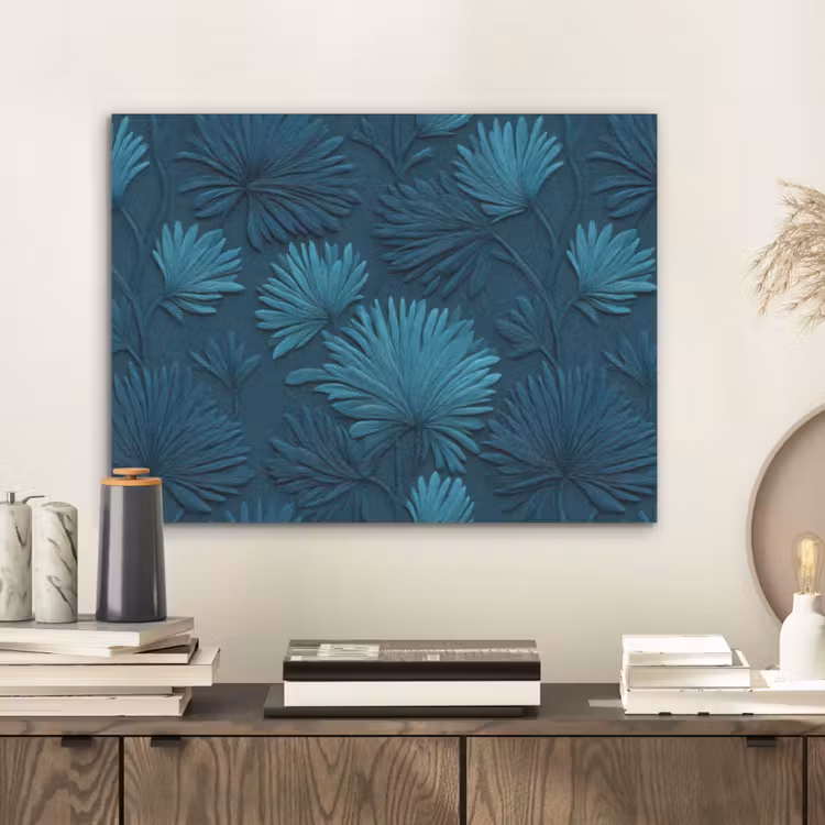 Bladeren - Reliëf - Patroon - Oceaanblauw - Modern PET vilt klein 837 -sfeer1