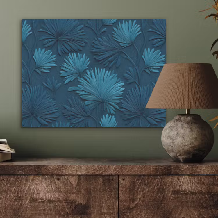 Bladeren - Reliëf - Patroon - Oceaanblauw - Modern PET vilt klein 837 -sfeer2