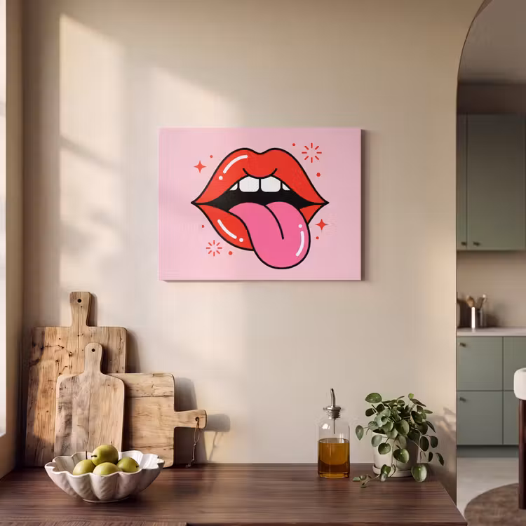 Lippen - Tong - Pop-art - Kleurrijk - Roze PET vilt klein -sfeer2