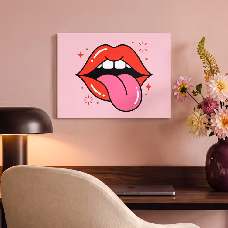 Lippen - Tong - Pop-art - Kleurrijk - Roze PET vilt klein -sfeer3