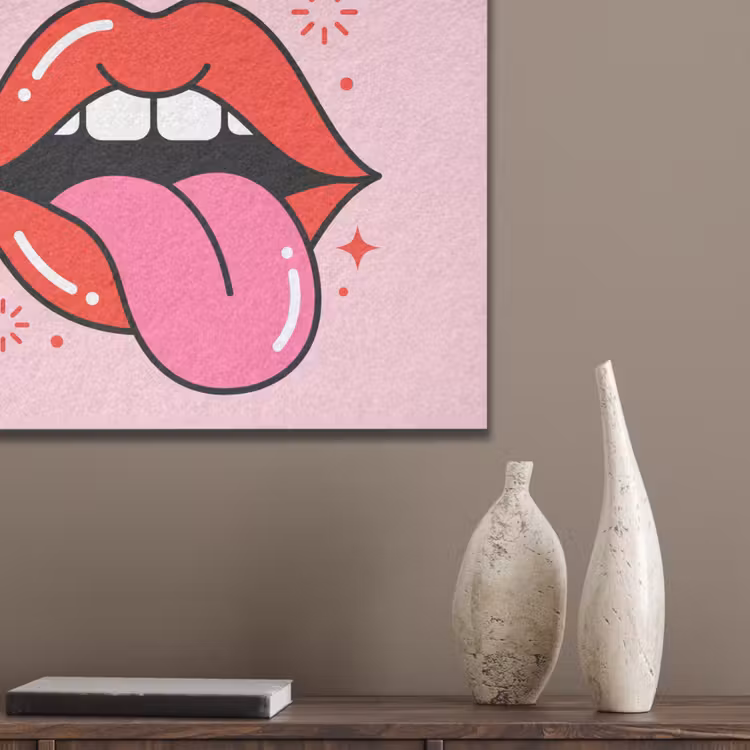 Lippen - Tong - Pop-art - Kleurrijk - Roze PET vilt klein -sfeer6_closeup