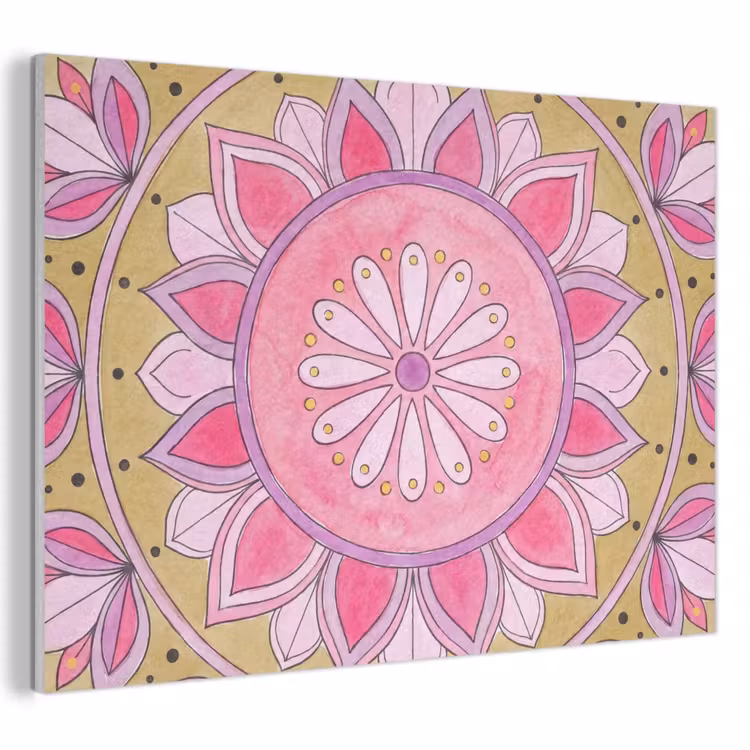 Mandala - Patroon - Kunst - Aquarel - Roze PET vilt klein -3d