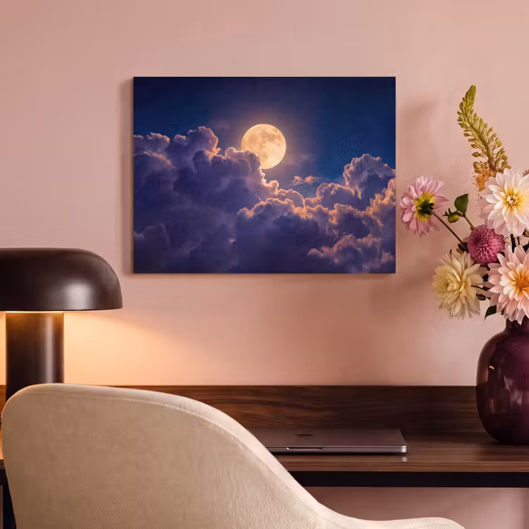 Maan - Wolken - Nacht - Oranje PET vilt klein -sfeer3