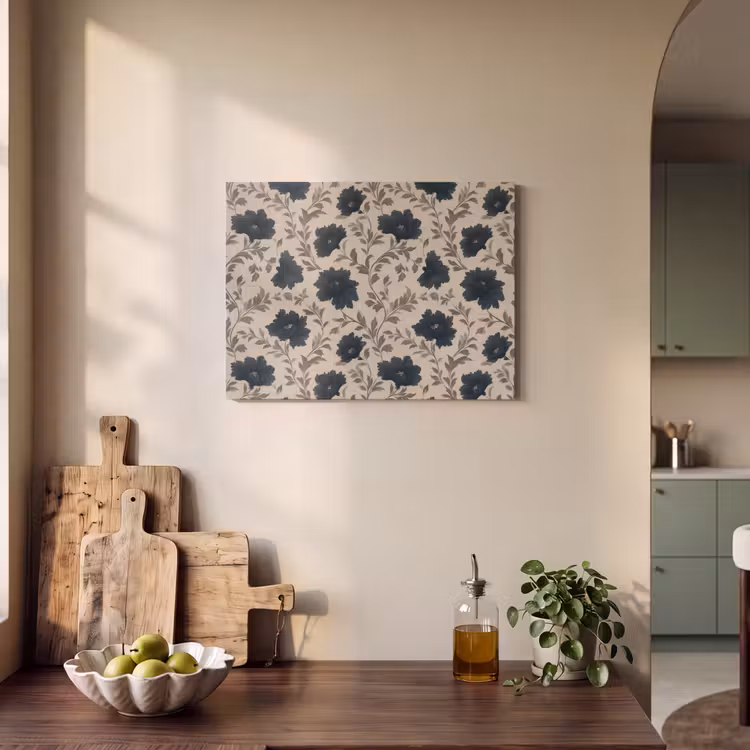Motief - Bloemen - Zwart - Beige PET vilt klein 837 -sfeer2