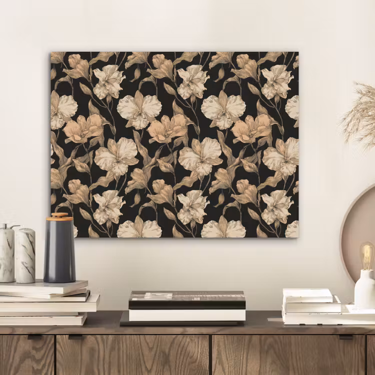 Orchideeën - Lijntekening - Patroon - Beige - Zwart PET vilt klein 837 -sfeer1