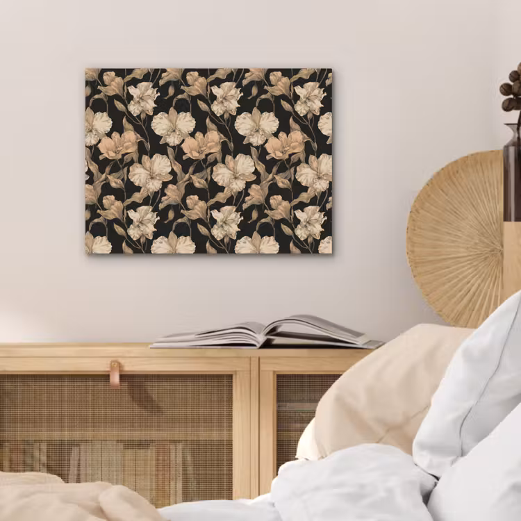 Orchideeën - Lijntekening - Patroon - Beige - Zwart PET vilt klein 837 -sfeer3