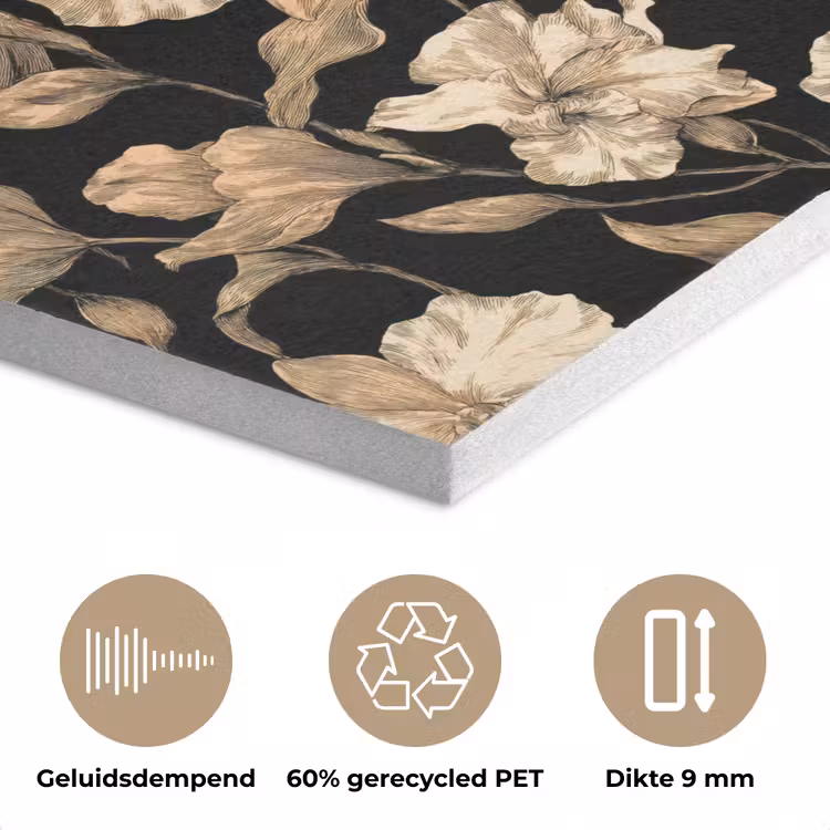 Orchideeën - Lijntekening - Patroon - Beige - Zwart PET vilt klein 837 -closeup_NL