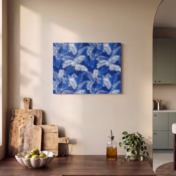 Palmblad - Patroon - Blauw PET vilt klein 837 -sfeer2