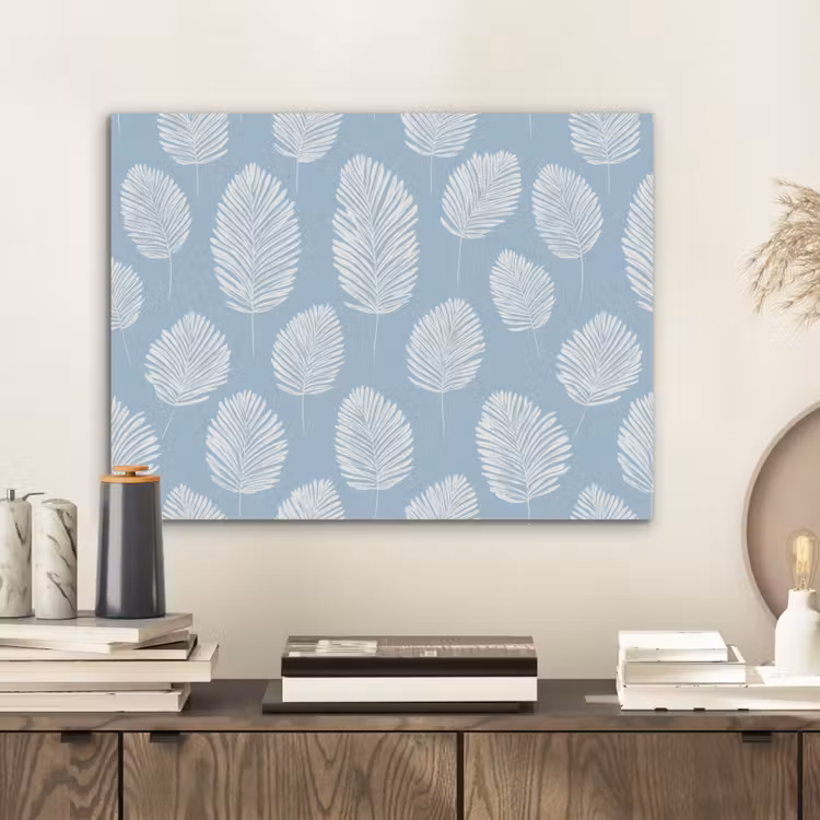 Palmbladeren - Naadloos - Patroon - Pastelblauw PET vilt klein 837 -sfeer1