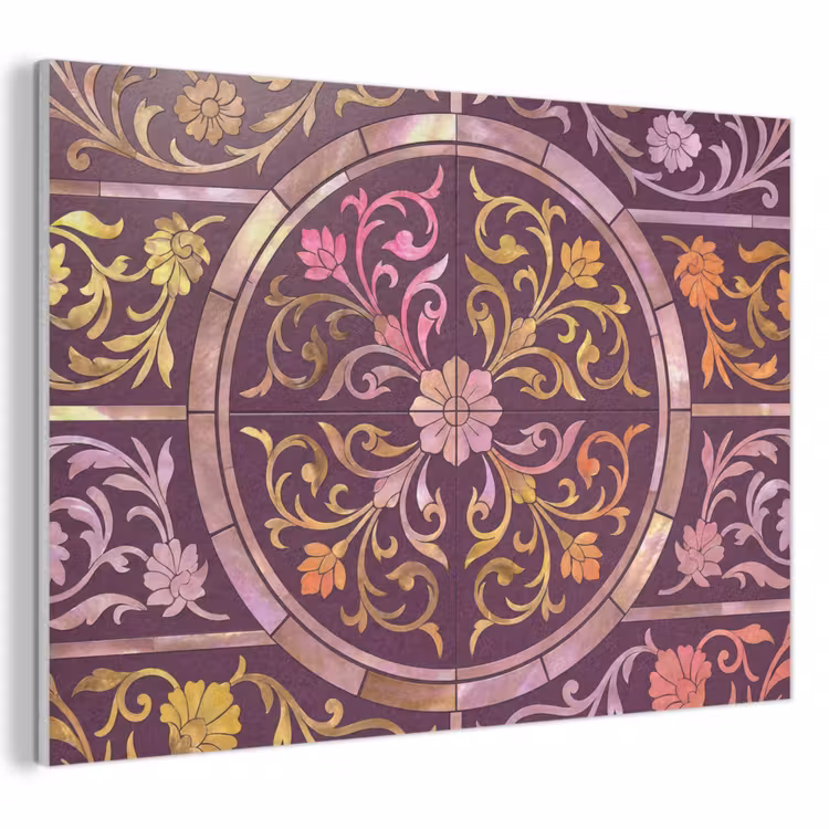 Patroon - Floraal - Oosters - Paars - Goud PET vilt klein -3d