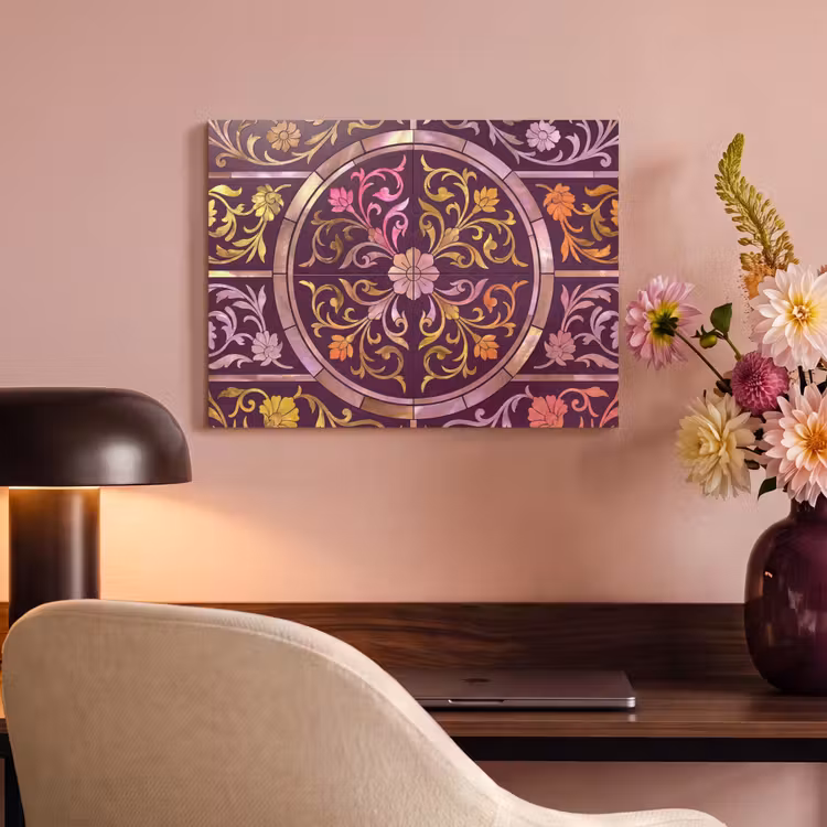 Patroon - Floraal - Oosters - Paars - Goud PET vilt klein -sfeer3