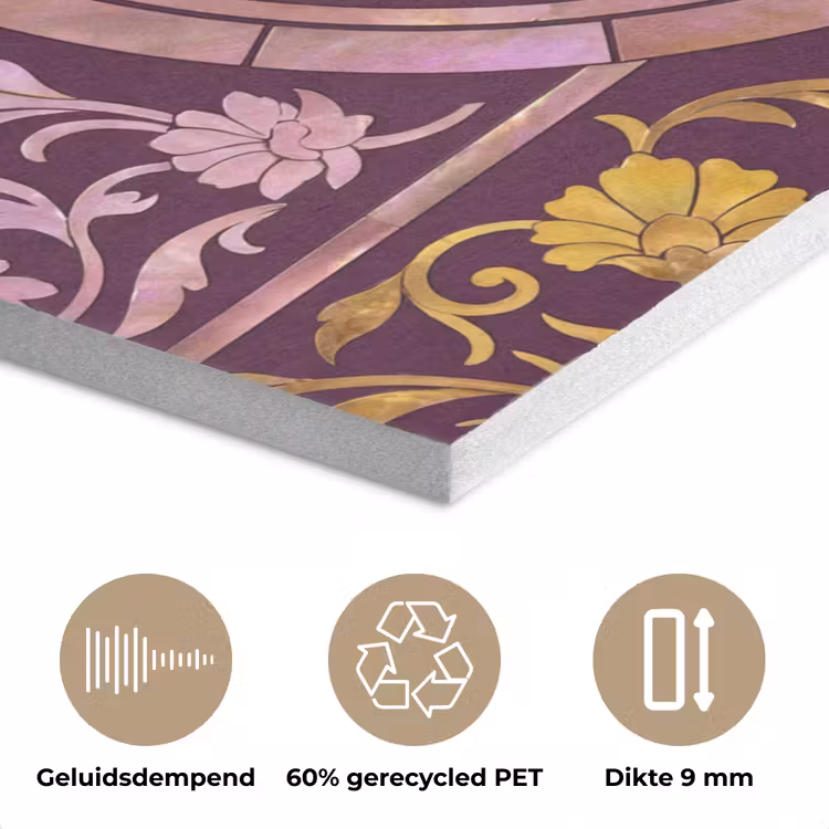 Patroon - Floraal - Oosters - Paars - Goud PET vilt klein -closeup_NL
