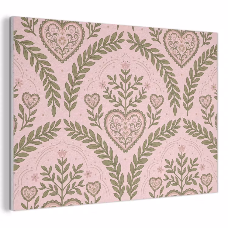 Patroon - Hart - Bloemen - Folkloristisch - Roze PET vilt klein -3d
