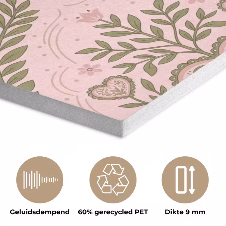 Patroon - Hart - Bloemen - Folkloristisch - Roze PET vilt klein -closeup_NL
