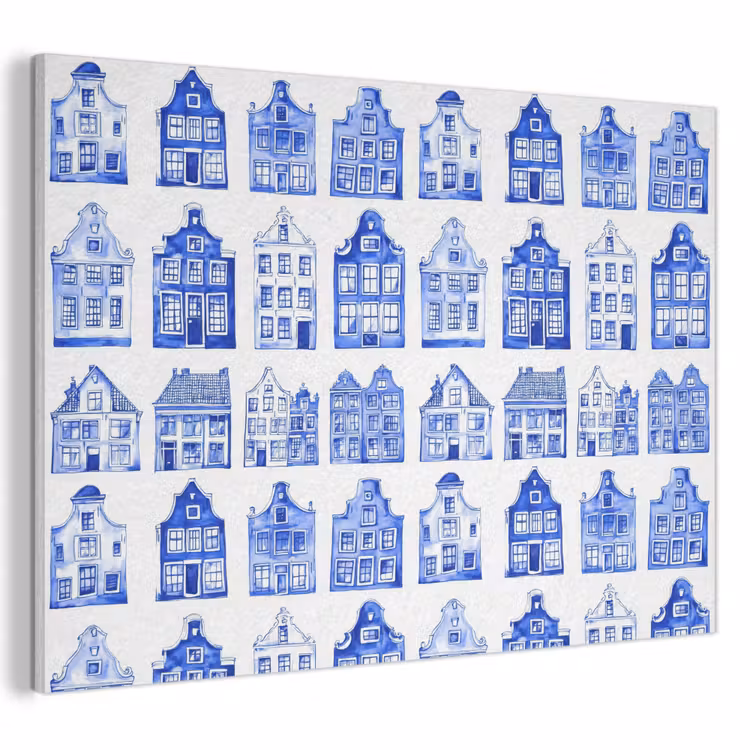 Patroon - Huizen - Blauw PET vilt klein 837 -3d