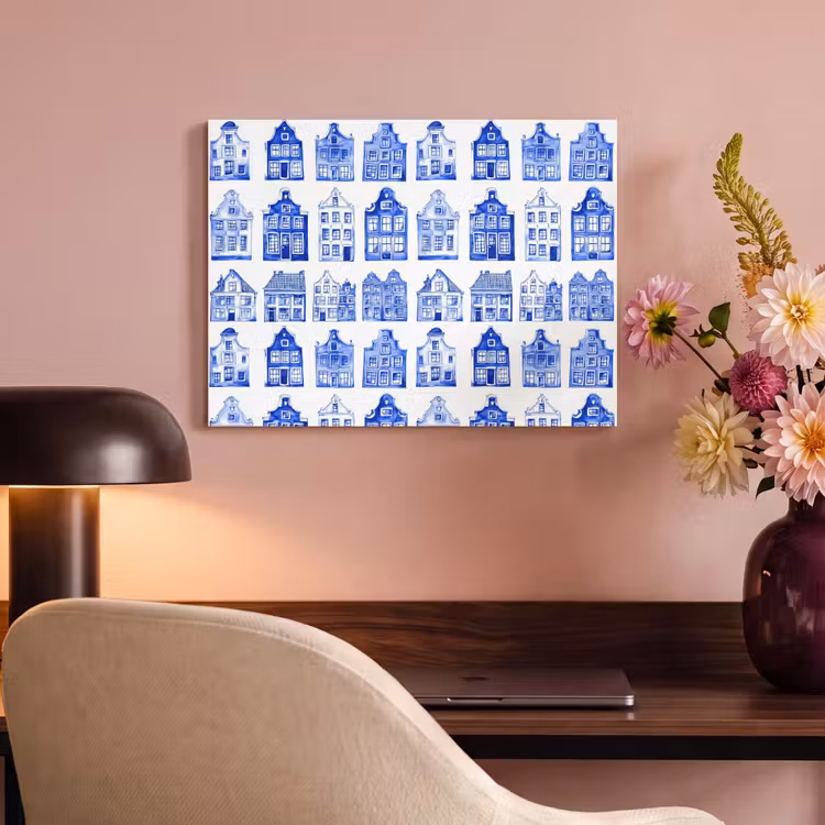 Patroon - Huizen - Blauw PET vilt klein 837 -sfeer3