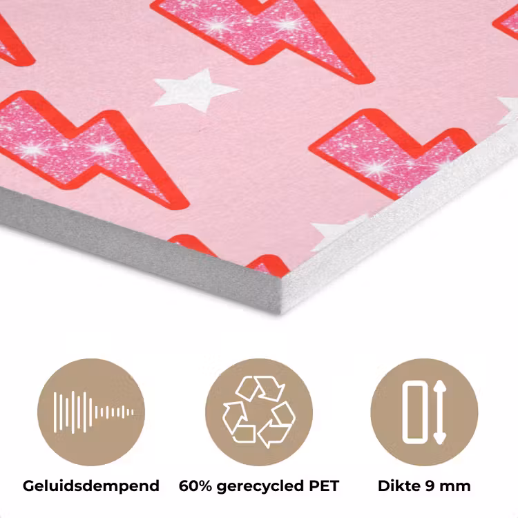 Patroon - Bliksem - Ster - Glitter - Roze PET vilt klein -closeup_NL