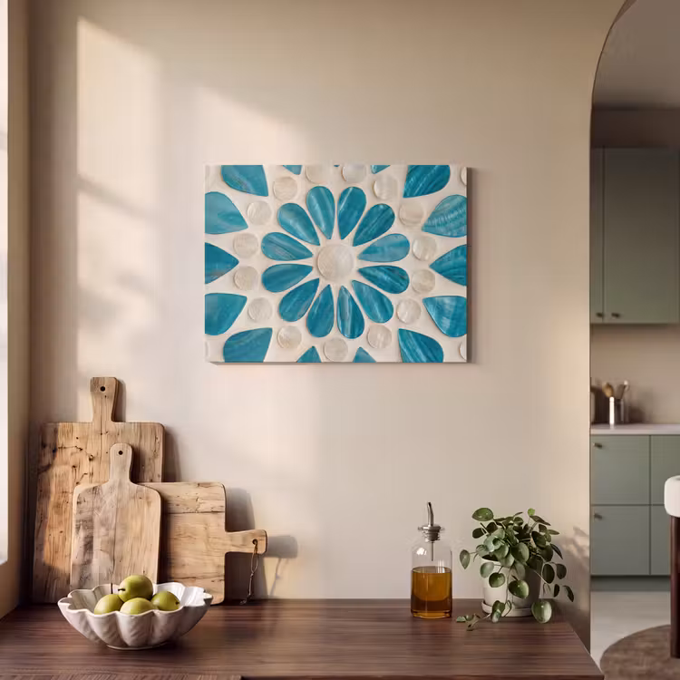 Patroon - Mozaïek - Schelpen - Abstract - Turquoise PET vilt klein -sfeer2