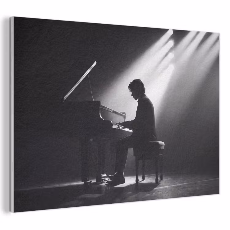 Persoon - Piano - Muziek - Zwart-wit - Podium PET vilt klein -3d