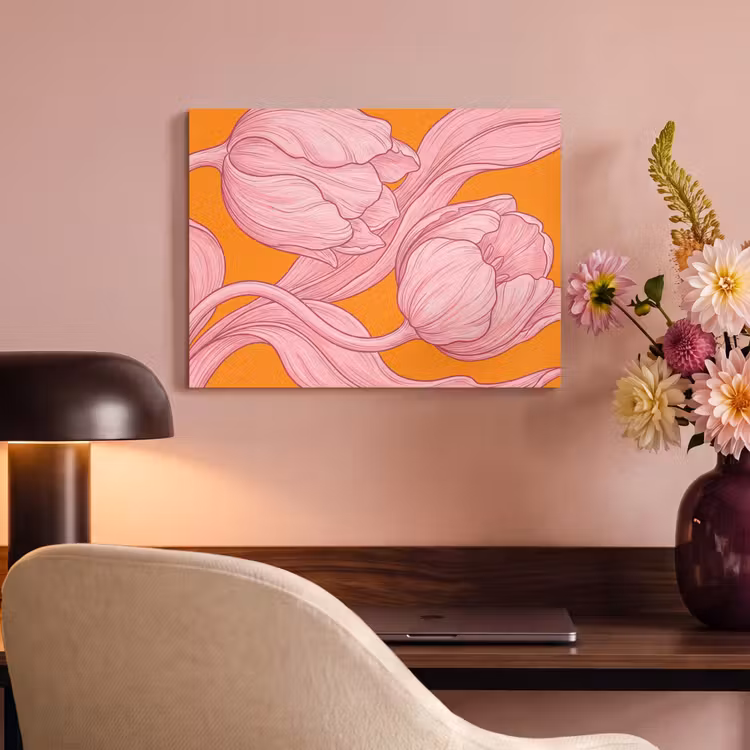 Acoustic Panel - Pink Flowers - Modern - Roze bloemen - Modern PET vilt klein