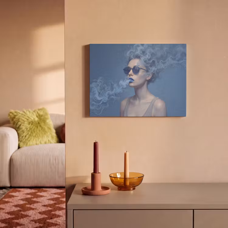 Portret - Zonnebril - Rook - Abstract - Blauw PET vilt klein -sfeer1