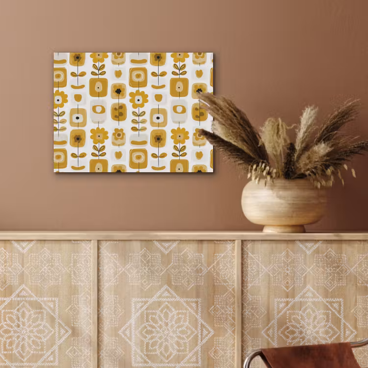 Retro - Abstract - Bloemen - Okergeel PET vilt klein 837 -sfeer4