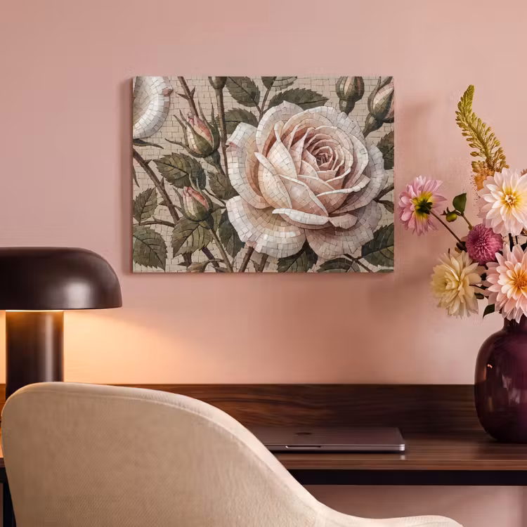 Roos - Mozaïek - Bloemen - Klassiek - Beige PET vilt klein -sfeer3