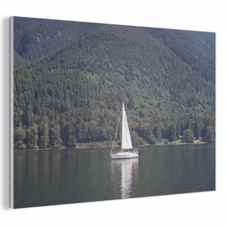 Zeilboot - Water - Bergen - Natuur - Groen PET vilt klein -3d