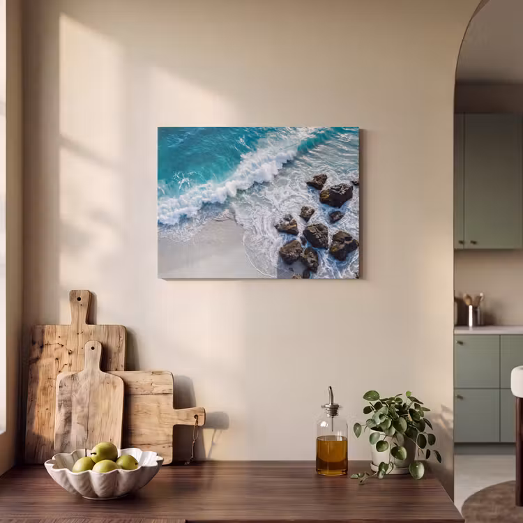 Zee - Golf - Strand - Natuur - Blauw PET vilt klein -sfeer2