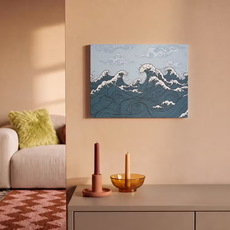 Zee - Golven - Japans - Natuur - Blauw PET vilt klein -sfeer1