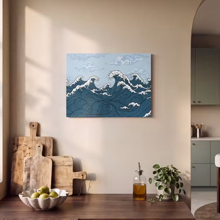 Zee - Golven - Japans - Natuur - Blauw PET vilt klein -sfeer2