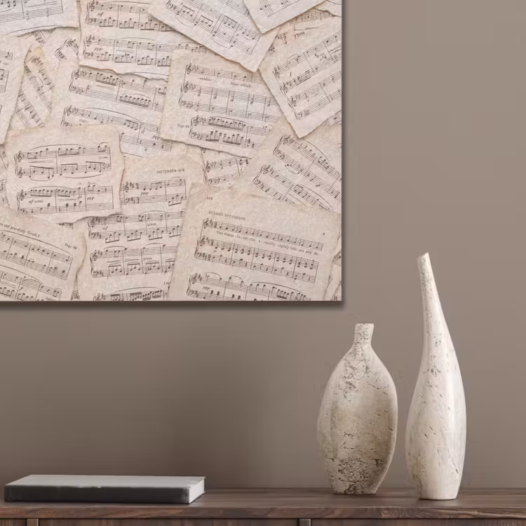 Bladmuziek - Oud - Noten - Vintage - Beige PET vilt klein -sfeer6_closeup
