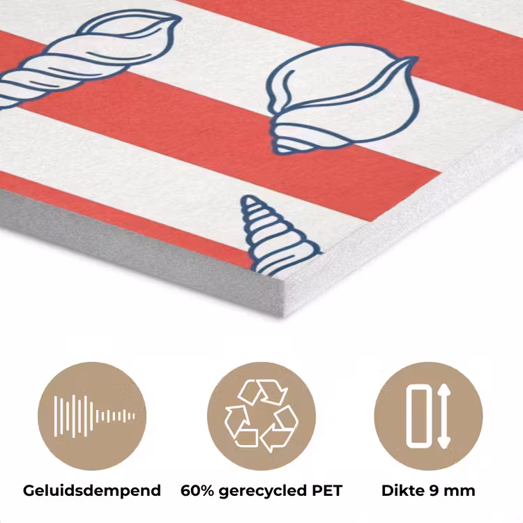 Schelp - Zeedieren - Zomer - Illustratie - Rood - Blauw PET vilt klein -closeup_NL