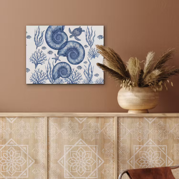 Schelp - Spiraal - Zeeleven - Aquarel - Blauw PET vilt klein -sfeer4