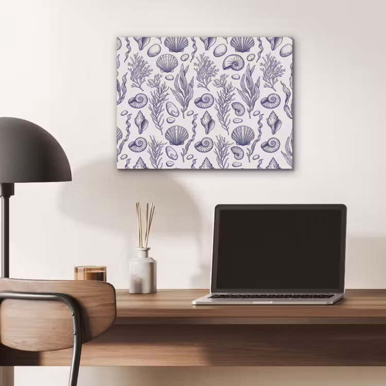 Schelpen - Zeewier - Oceaan - Illustratie - Blauw PET vilt klein -sfeer5