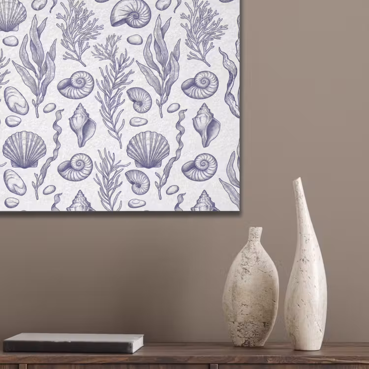 Schelpen - Zeewier - Oceaan - Illustratie - Blauw PET vilt klein -sfeer6_closeup