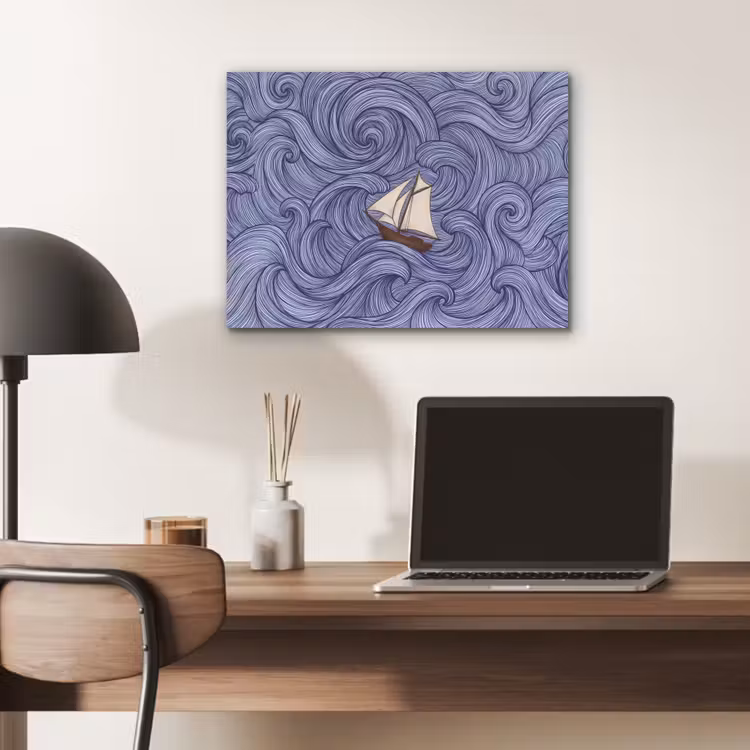 Schip - Golven - Zee - Illustratie - Blauw PET vilt klein -sfeer5