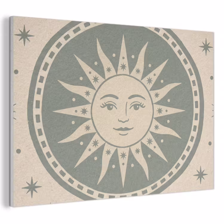 Zon - Sterren - Astrologie - Vintage - Groen PET vilt klein -3d