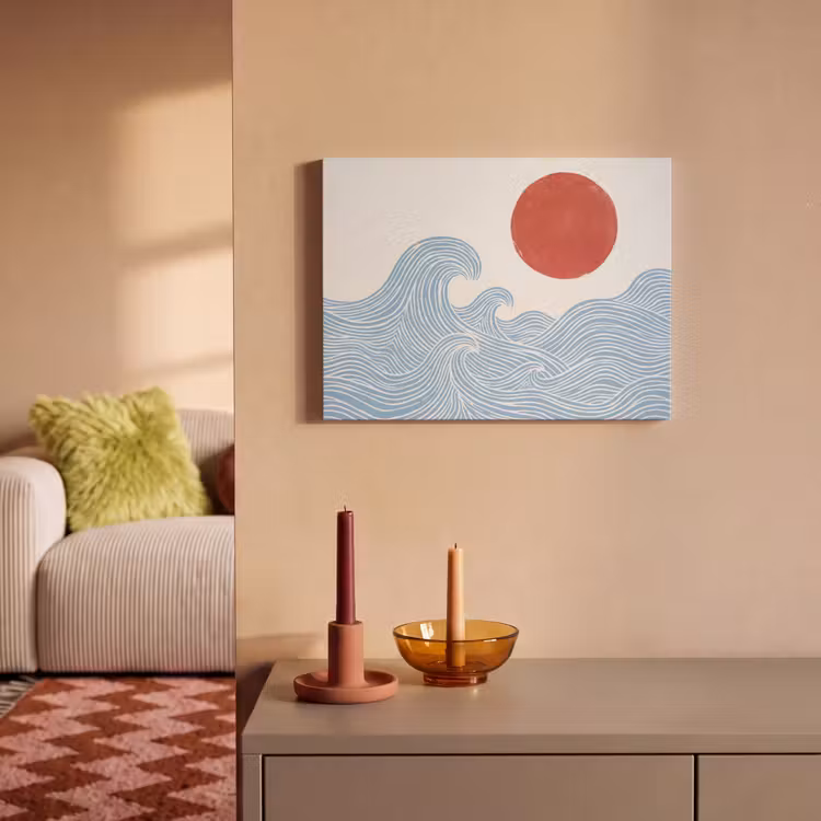 Zon - Golven - Oceaan - Abstract - Rood PET vilt klein -sfeer1