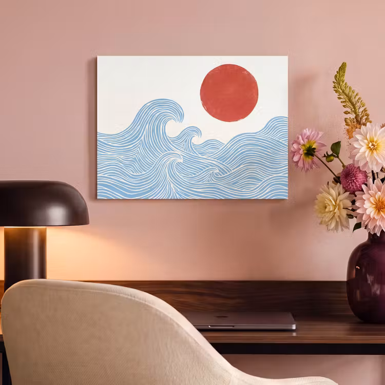Zon - Golven - Oceaan - Abstract - Rood PET vilt klein -sfeer3