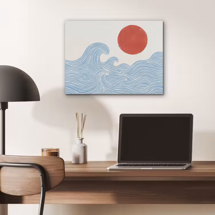 Zon - Golven - Oceaan - Abstract - Rood PET vilt klein -sfeer5