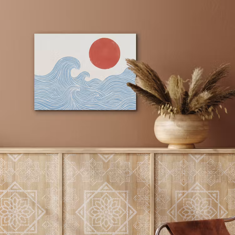 Zon - Golven - Oceaan - Abstract - Rood PET vilt klein -sfeer4