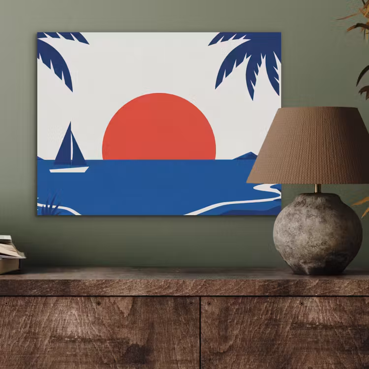 Zonsondergang - Zee - Palmboom - Tropisch - Modern PET vilt klein -sfeer2