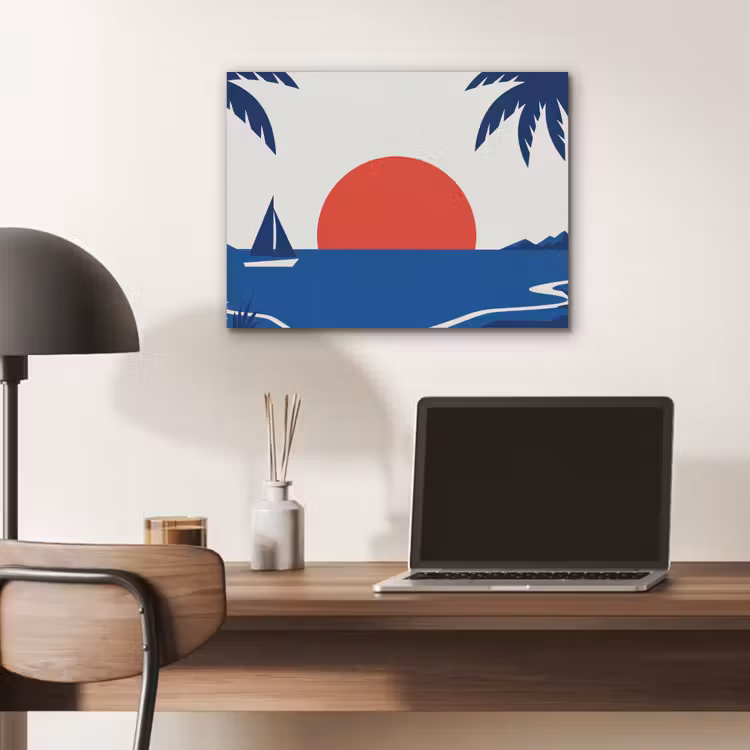 Zonsondergang - Zee - Palmboom - Tropisch - Modern PET vilt klein -sfeer5