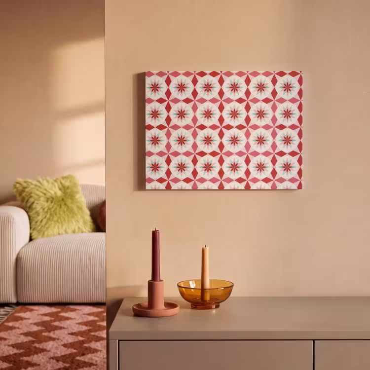 Tegelpatroon - Sterren - Retro - Roze - Mintgroen PET vilt klein 837 -sfeer1